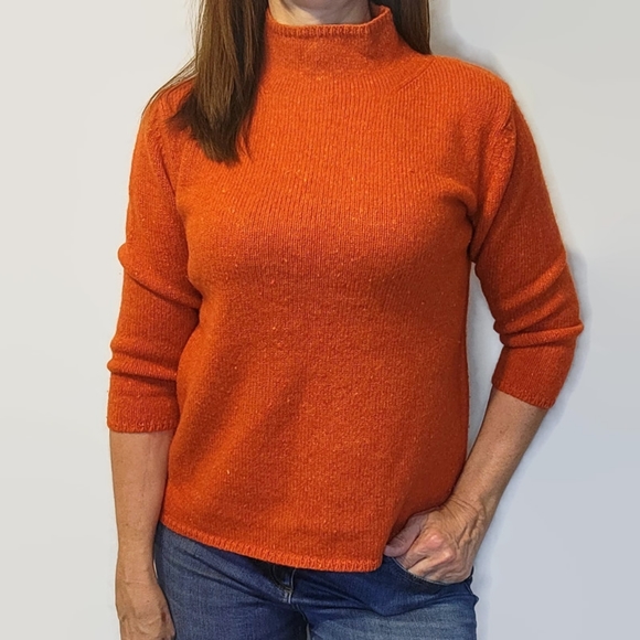 L.L. Bean Burnt Orange Speckled Lambswool Mohair Mock Neck Sweater - Picture 2 of 12